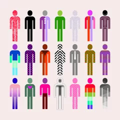 Gordijnen Diversiteit van mensen grafische pictogramserie. Veelkleurige verschillende menselijke afbeeldingen geïsoleerd op een lichte achtergrond. ©  danjazzia