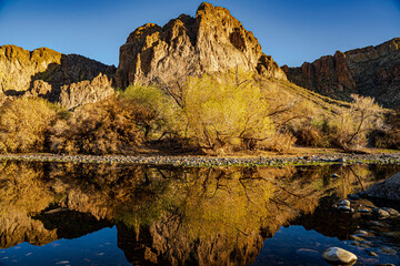 Reflections of the landscape in the Salt River of Arizona