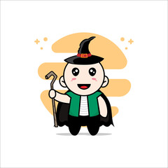 Cute men character wearing witch costume.
