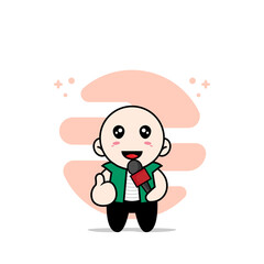 Cute men character holding a microphone.