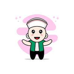 Cute men character wearing nanny costume.