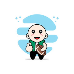 Cute men character holding a rugby ball.