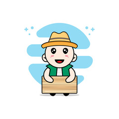 Cute men character holding a wooden board.