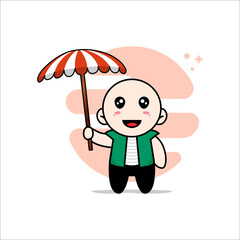 Cute men character holding a umbrella.