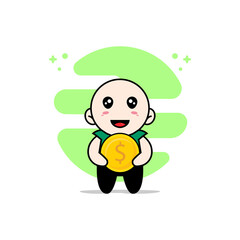 Cute men character holding a coin.