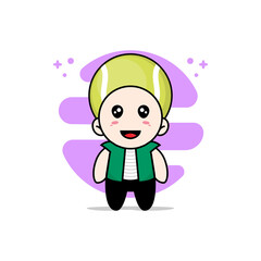 Cute men character wearing tennis ball costume.