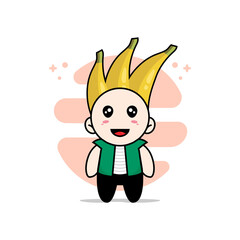 Cute men character wearing banana costume.