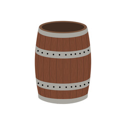 Wooden empty barrel with metal hoops. Agriculture storage equipment. Stock vector flat illustration isolated on white background.