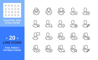 Line icons about user and avatar. Interface. Pixel perfect 64x64 and editable stroke