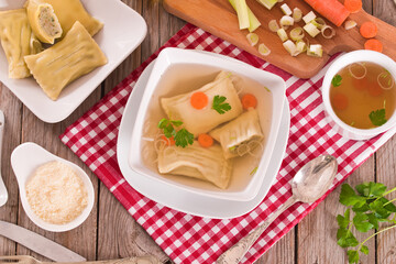 Maultaschen - swabian filled pasta ( ravioli ). 