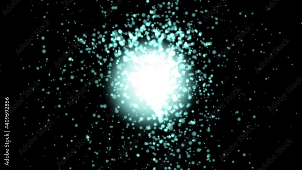 Poster isolated black background. abstract solar radiation of particles in the form of light blue balls. cr