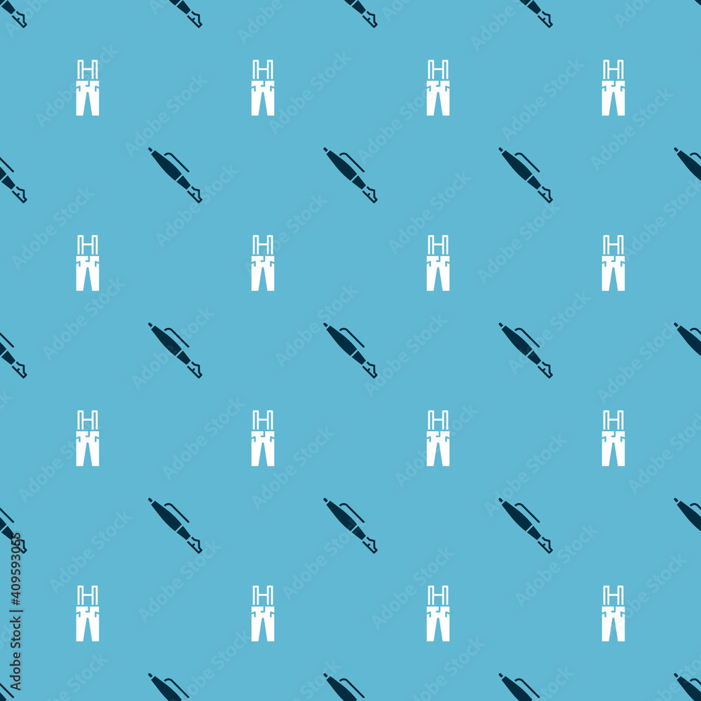 Poster set fountain pen nib and pants with suspenders on seamless pattern. vector.