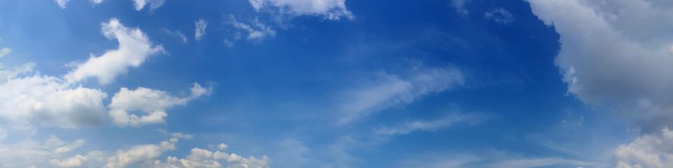 Panorama sky with cloud on a sunny day. Beautiful cirrus cloud.