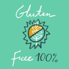 Handwritten text Gluten free icon vector. Handwritten stamp gluten-free 100% guarantee. Healthy eating symbol with crayon texture effect. Allergen free sign. Emblem for green products label.