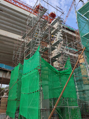 SHAH ALAM, MALAYSIA -AUGUST 8, 2020: Temporary staircase and falsework are used as the temporary...