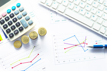 financial accounting analytics document report paperwork progress growth graph with money and chart...