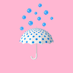 White umbrella under rain isolated on pink background