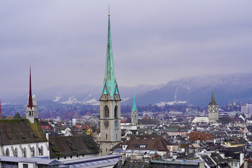Fototapeta na wymiar Panorama view to the old town of Zurich, Switzerland.