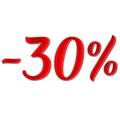 3d rendering of a 30 percent sign isolated on white