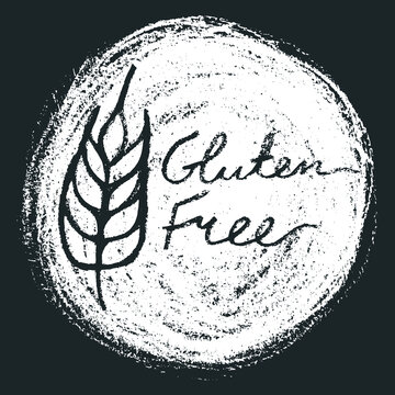 Banner Gluten free icon vector. Hand-drawn label gluten-free 100% guarantee. Healthy eating symbol, stamp with texture effect. Allergen free sign. Emblem for green products label. Bread package design