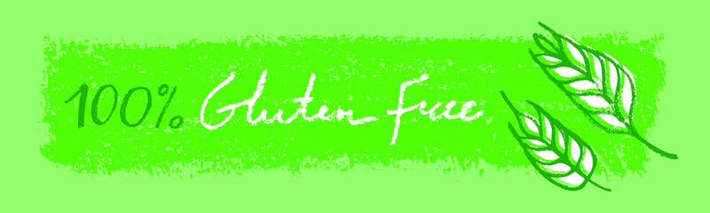 Banner Gluten free icon vector. Hand-drawn label gluten-free 100% guarantee. Healthy eating symbol, stamp with texture effect. Allergen free sign. Emblem for green products label. Bread package design