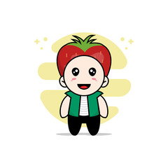 Cute men character wearing strawberry costume.