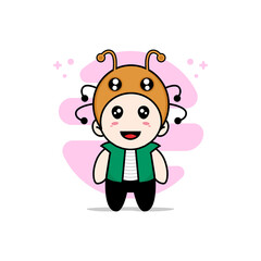 Cute men character wearing ant costume.