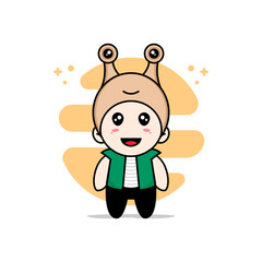 Cute men character wearing snail costume.