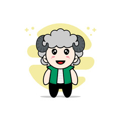 Cute men character wearing sheep costume.