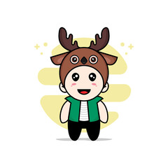 Cute men character wearing deer costume.