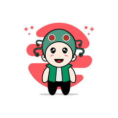 Cute men character wearing caterpillar costume.