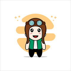 Cute men character wearing pilot helmet.