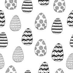 Vector seamless festive pattern with Easter eggs. Hand drawn doodles on white background