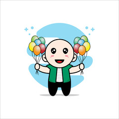 Cute men character holding a balloon.