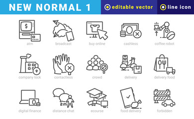new normal 1, elements of new normality icon set. Outline Style. vector editable icons