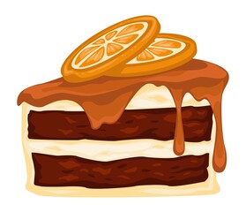 Chocolate cake with oranges and caramel topping