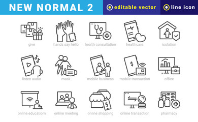 new normal 2, elements of new normality icon set. Outline Style. vector editable icons