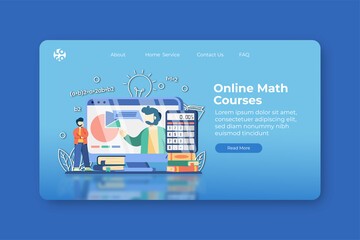 Modern flat design vector illustration. Online Math Courses Landing Page and Web Banner Template. Online Education, digital training, E-Learning, Distance Education, Home Schooling,Webinar.