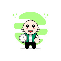 Cute men character holding a wall clock.