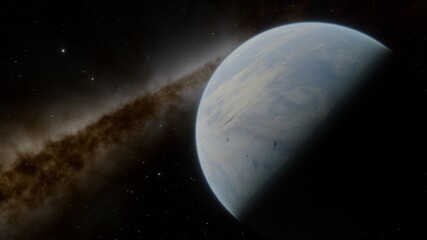 Naklejka premium Planets and galaxy, science fiction wallpaper. Beauty of deep space. Billions of galaxy in the universe Cosmic art background 3d render 