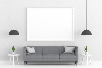 Empty photo frame for mockup on concrete wall, 3D render, 3D illustration.