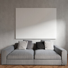 Empty photo frame for mockup in living room. 3D rendering.