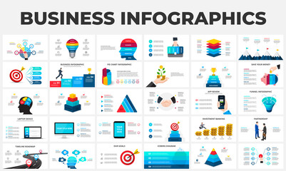 Big set of infographic elements. Can be used for steps, business processes, workflow, diagram, flowchart concept and timeline. Data visualization vector design template