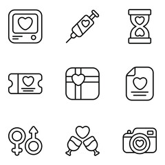 valentine day vector line icons set, modern vector smooth style, using for web or mobile applications  