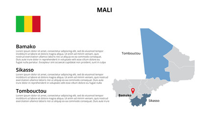 Mali vector map infographic template divided by states, regions or provinces. Slide presentation