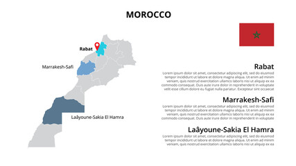 Morocco vector map infographic template divided by states, regions or provinces. Slide presentation