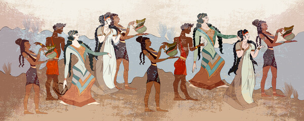 Fototapety  Cywilizacja minojska. Heraklion. Mitologia murali w Knossos. Freski starożytnej Grecji. Sztuka starożytnej Krety