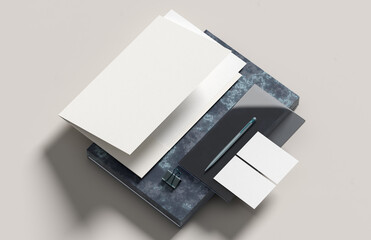 Corporate identity stationery mock up isolated on modern style background. Mock up for branding identity. 3D illustration