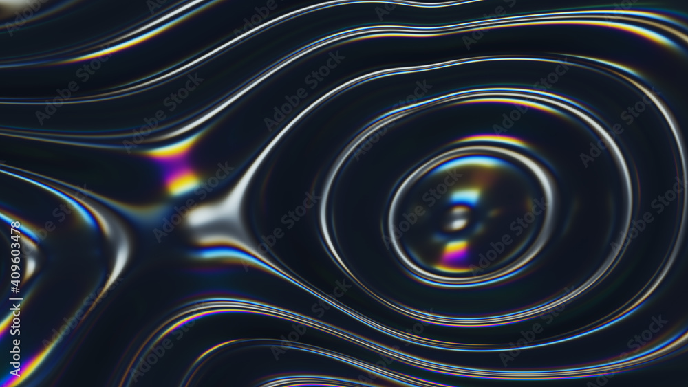 Poster 3d wavy fluorescent surface. abstract waving background with thin film effect. liquid multicolor pat