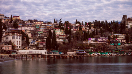 Fototapeta na wymiar smal town near the sea shore at evening